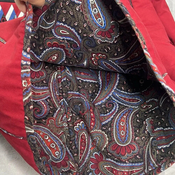 VTG Patchwork Asian Traditional Red Reversible Paisley Geometric Jacket Sz M - Picture 11 of 13